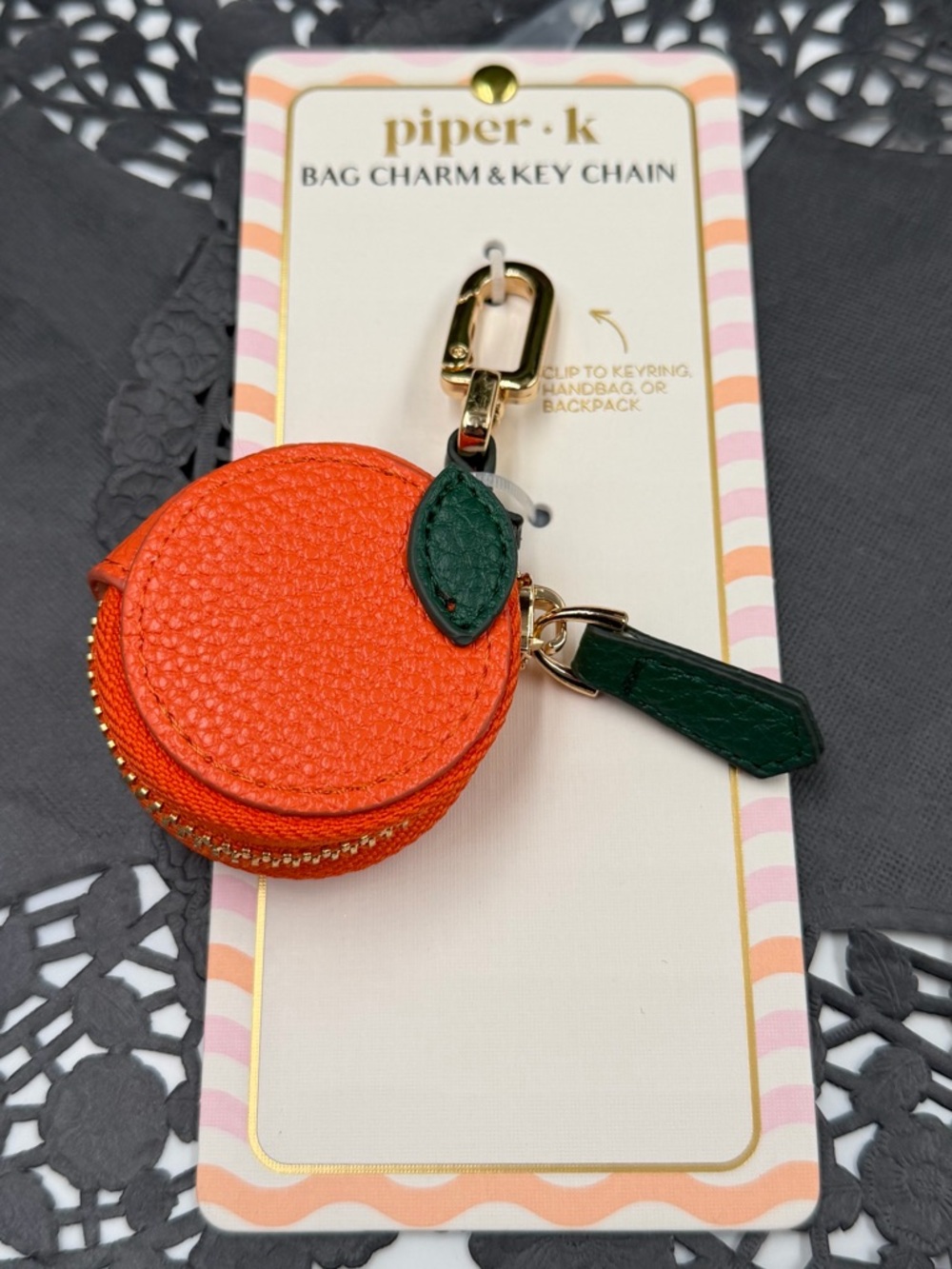 piper·k Orange and Green Round Zip Key & Bag Charm